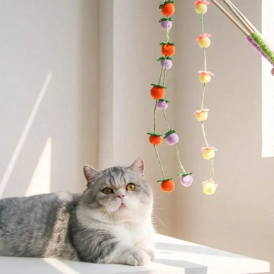 2pcs Colorful Cat Teaser Wands With Bells