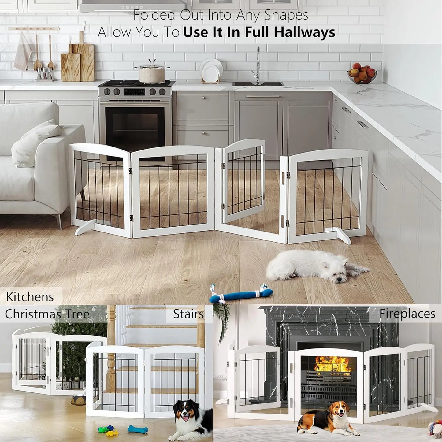 Foldable Wooden Dog Gate for Stairs, Doorways