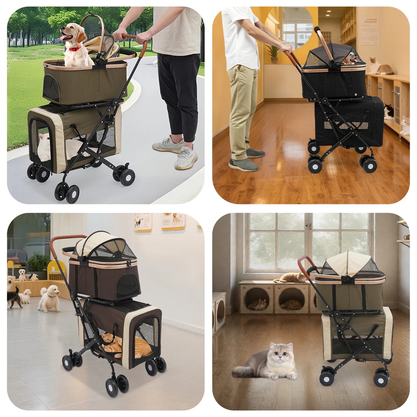 3-in-1 Multifunctional Pet Stroller Foldable with 2 Pet Carriers