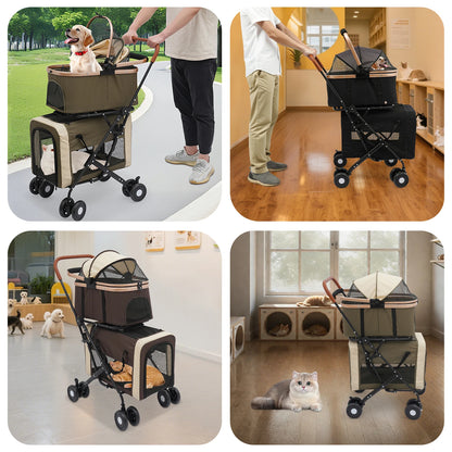 3-in-1 Multifunctional Pet Stroller Foldable with 2 Pet Carriers