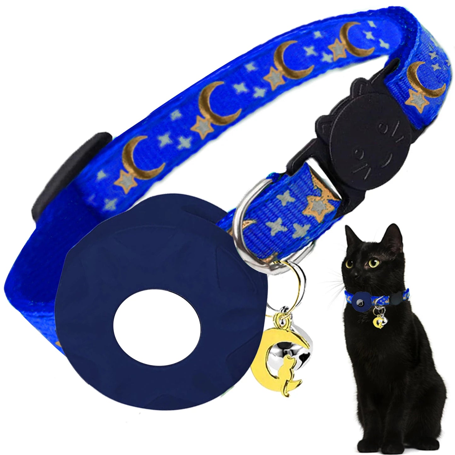 Apple Tag Pet Collar with Air-Tag Holder & Moon Ornament