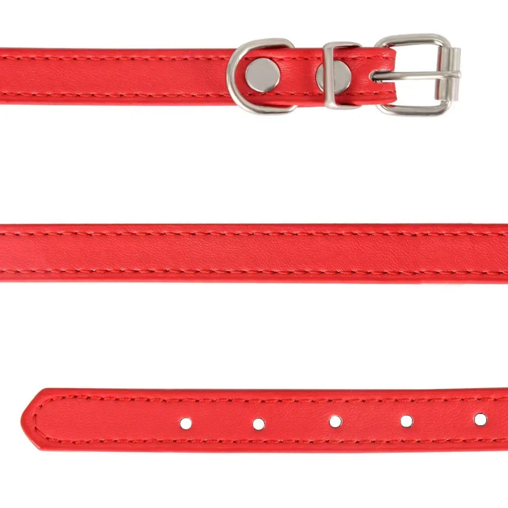 Colorful Leather Cat Dog Collar Cute Adjustable