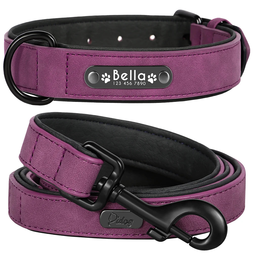 Leather Dog  Collars and Leash Set Durable Leather Collar Lead