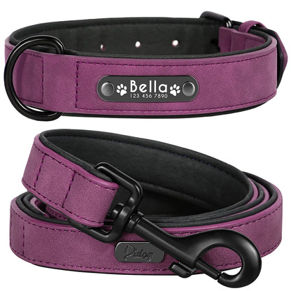Leather Dog  Collars and Leash Set Durable Leather Collar Lead