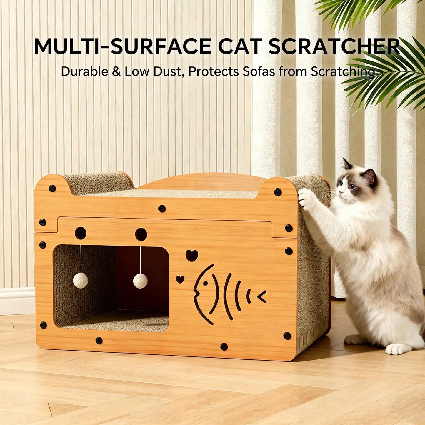 Cat Scratching Board And Resting Bed | With Hanging Toys,