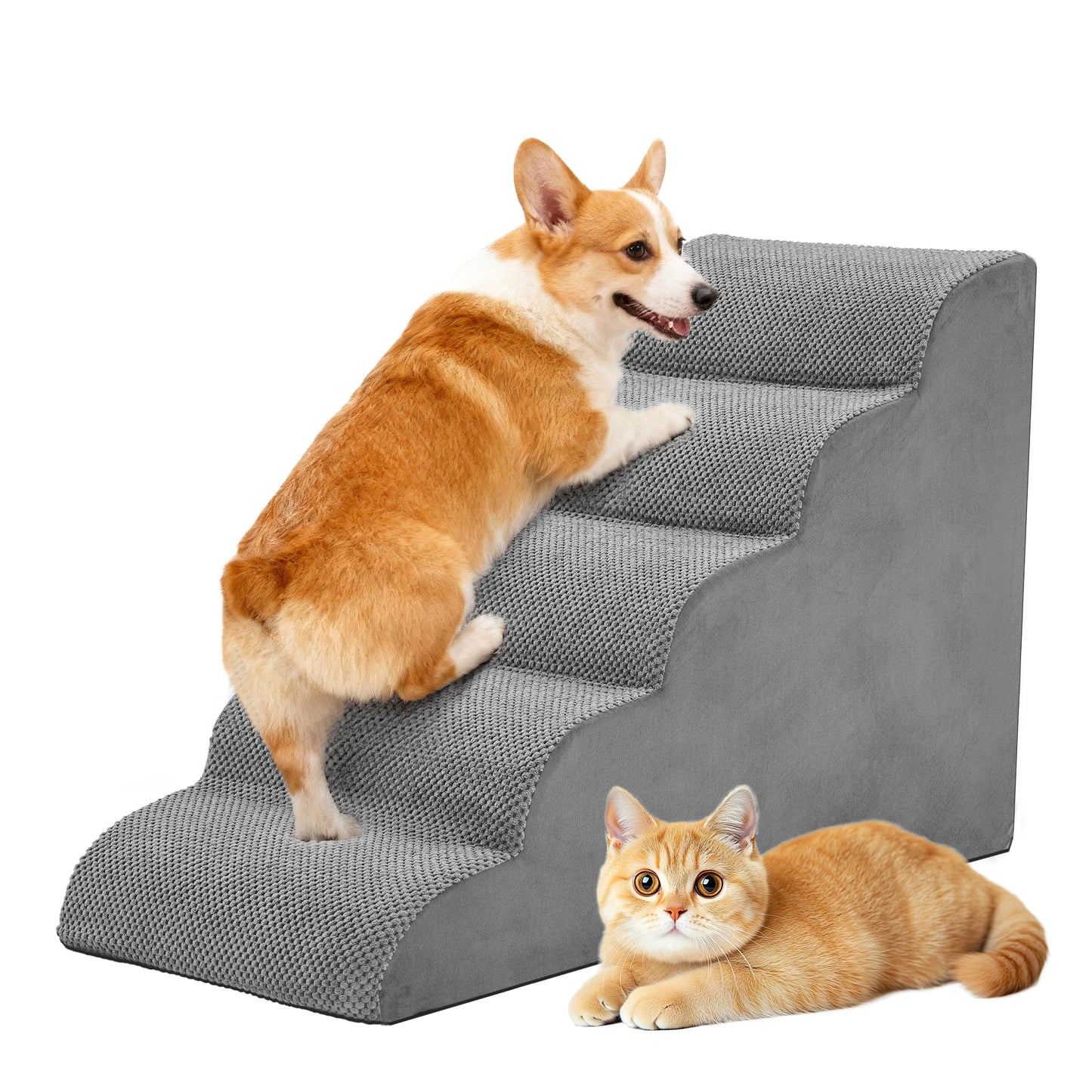3-5 Step High-Density Foam Dog Stairs ,  Curved Steps Indoor Non-Slip