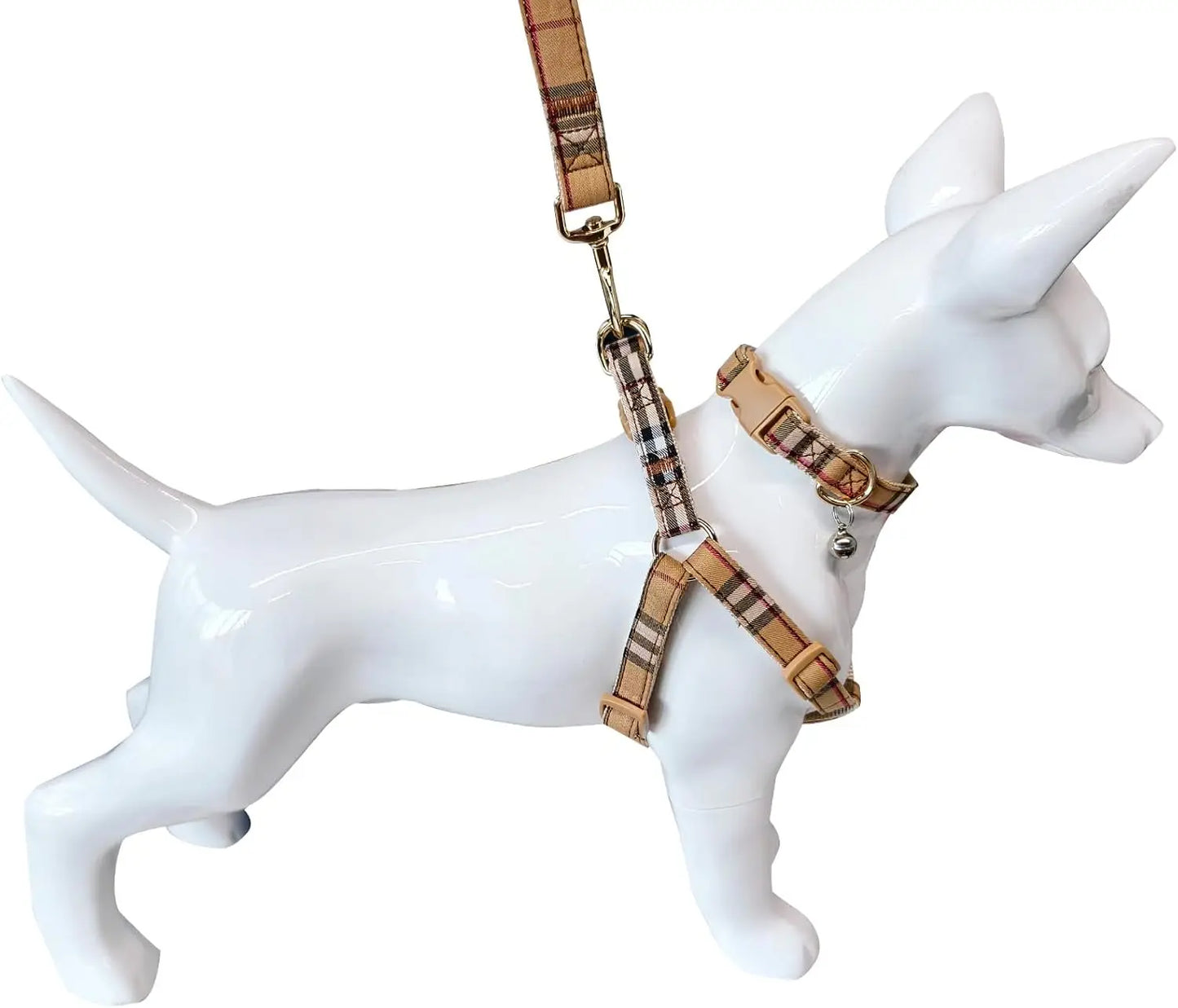 Adjustable Plaid Dog Collar Harness Leash Set,
