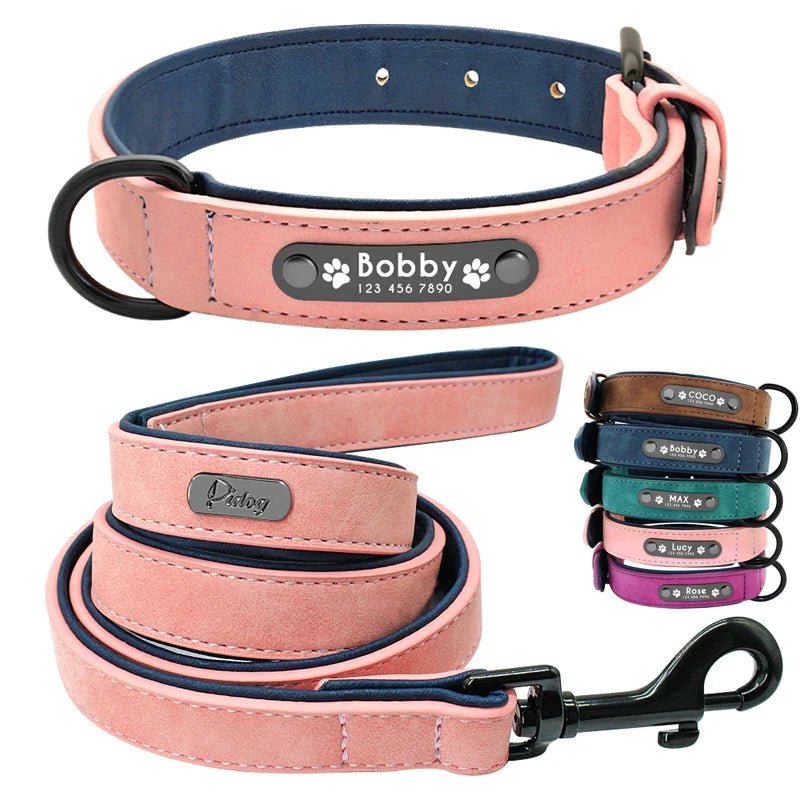 Leather Dog  Collars and Leash Set Durable Leather Collar Lead
