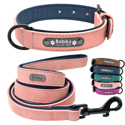 Leather Dog  Collars and Leash Set Durable Leather Collar Lead