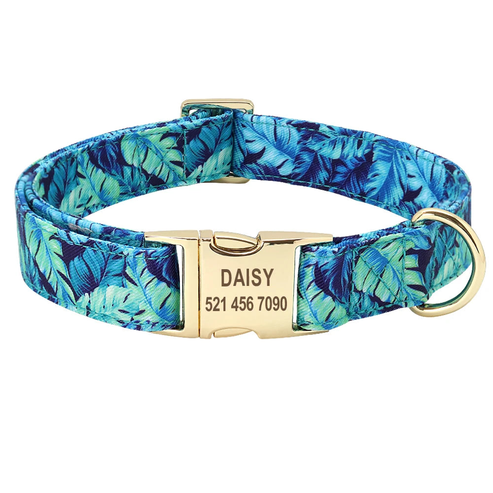 Printed Dog Collar Leash Set Customized  Engraved Nameplate