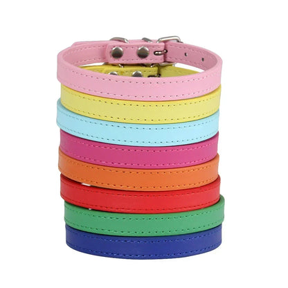 Colorful Leather Cat Dog Collar Cute Adjustable