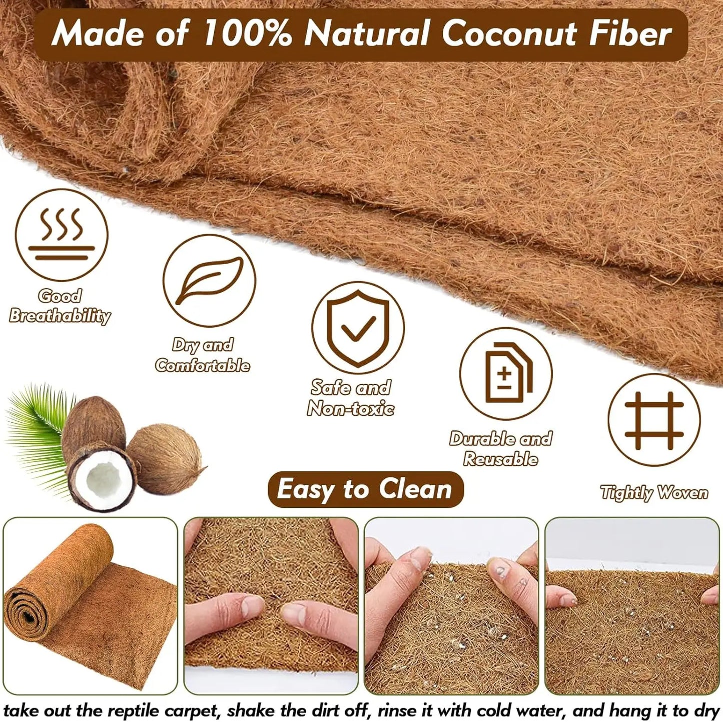 3 Rolls ,
 Carpet, 24x48in Natural Coconut Fiber Liner Mat Substrate Bedding