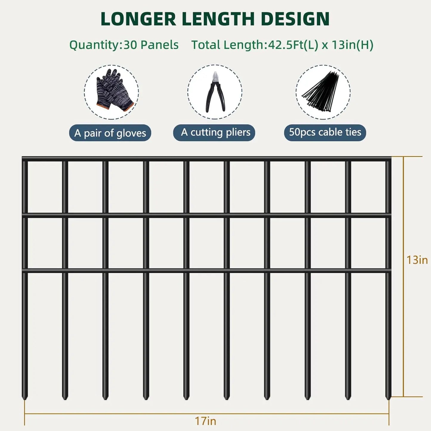 No Dig Garden Fence, 30 Panels Animal Barrier  ,  Anti Digging,     Outdoor Yard Edging
