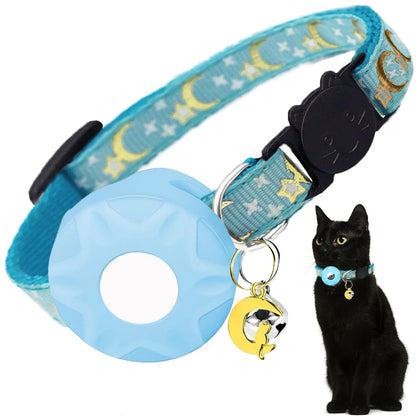 Apple Tag Pet Collar with Air-Tag Holder & Moon Ornament