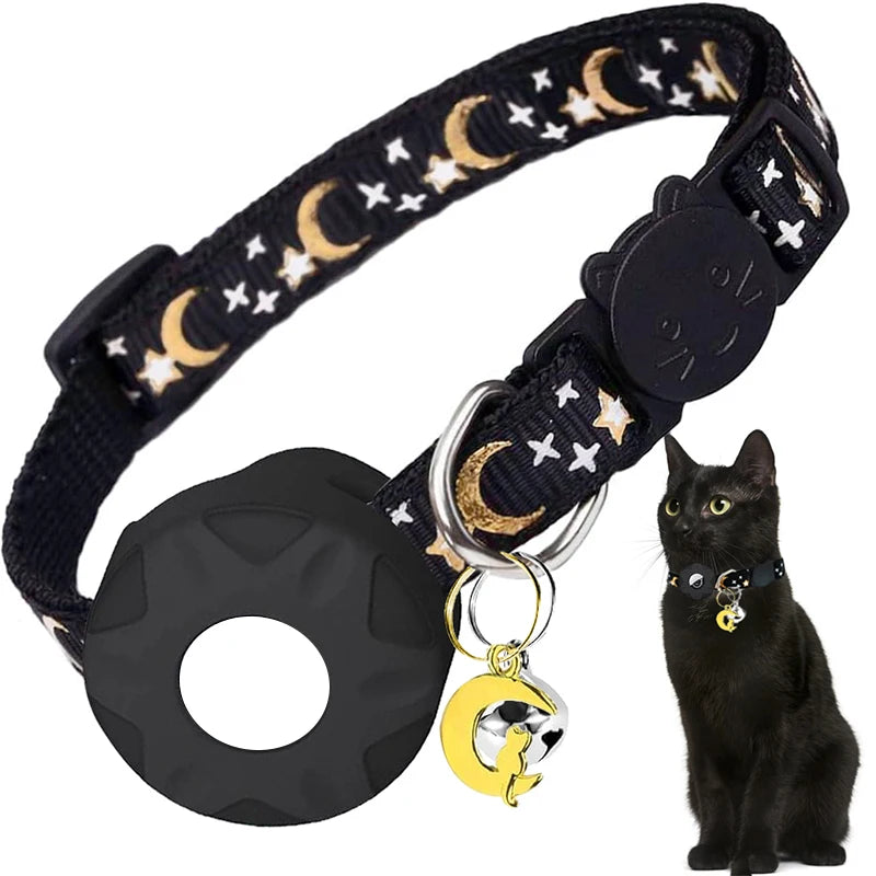 Apple Tag Pet Collar with Air-Tag Holder & Moon Ornament