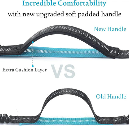 Retractable Hands Free Dog Leash With Dual Handle Bungee Waist Belt For Small Medium Large Dogs 25-150 Lbs Black