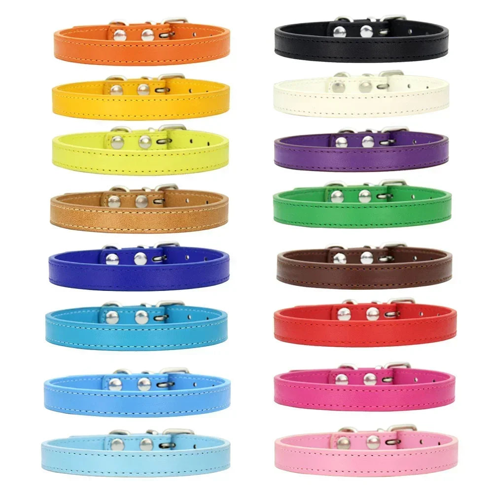 Colorful Leather Cat Dog Collar Cute Adjustable