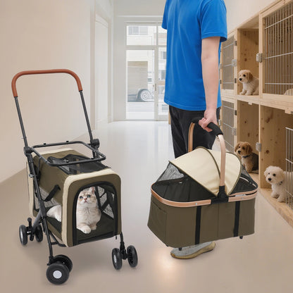 3-in-1 Multifunctional Pet Stroller Foldable with 2 Pet Carriers