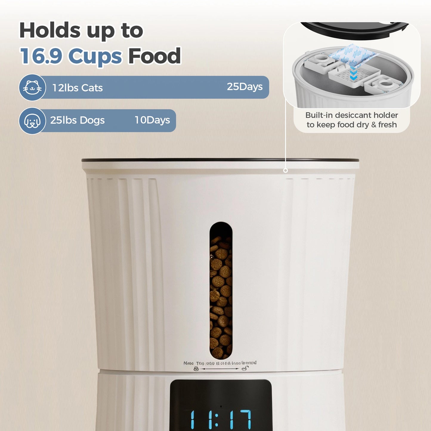 4L Automatic Feeder WiFi Timed  Food Dispenser ,  Dual Power Supply Indoor Programmable