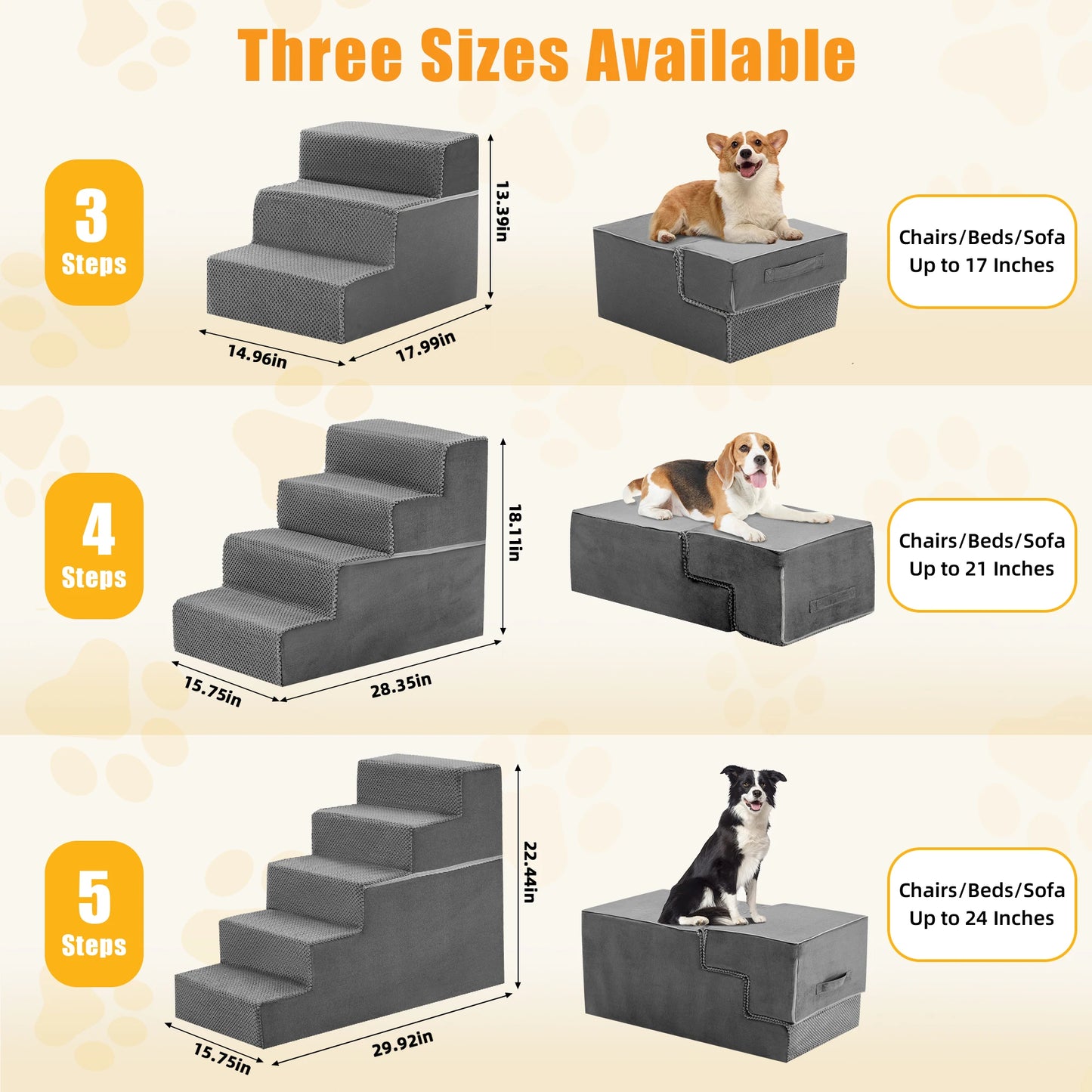 3-5 Step Right Angled Foam Non-Slip Pet Ladder Ramp Stairs For Home