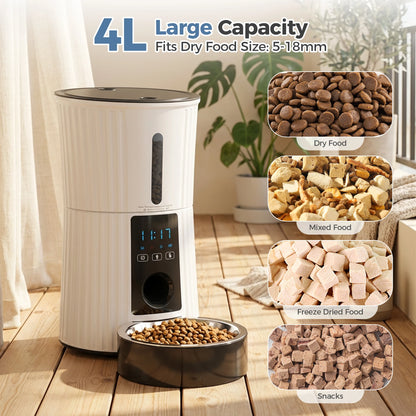 4L Automatic Feeder WiFi Timed  Food Dispenser ,  Dual Power Supply Indoor Programmable