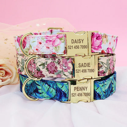 Printed Dog Collar Leash Set Customized  Engraved Nameplate