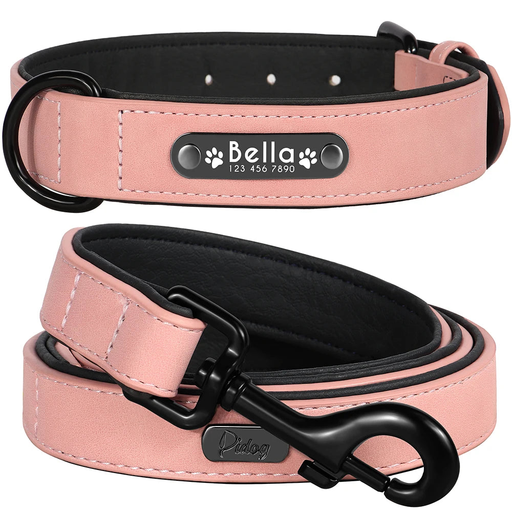 Leather Dog  Collars and Leash Set Durable Leather Collar Lead