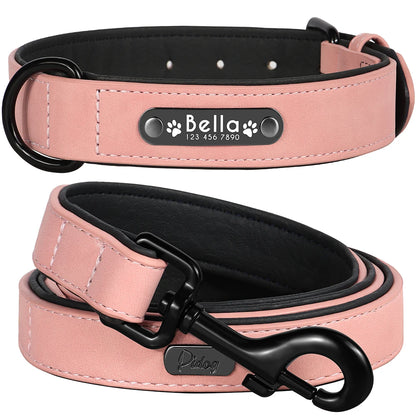 Leather Dog  Collars and Leash Set Durable Leather Collar Lead