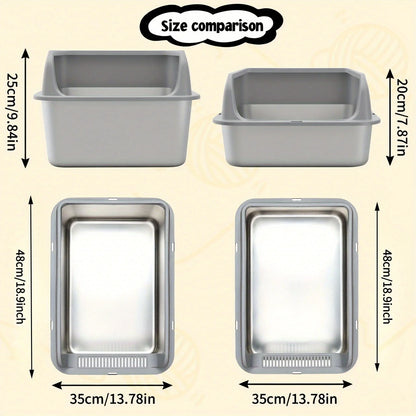 Stainless Steel , Medium And Large Litter Box For Cats With Scoop