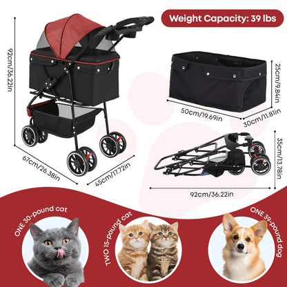 Pet Stroller ,3 Wheels Foldable with  Mesh Canopy 
Outdoor Travel