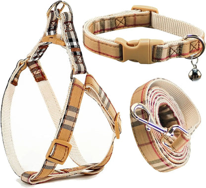Adjustable Plaid Dog Collar Harness Leash Set,