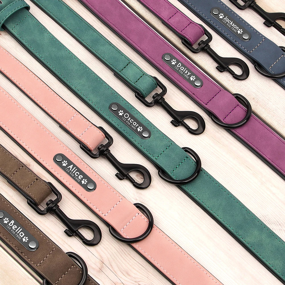 Leather Dog  Collars and Leash Set Durable Leather Collar Lead