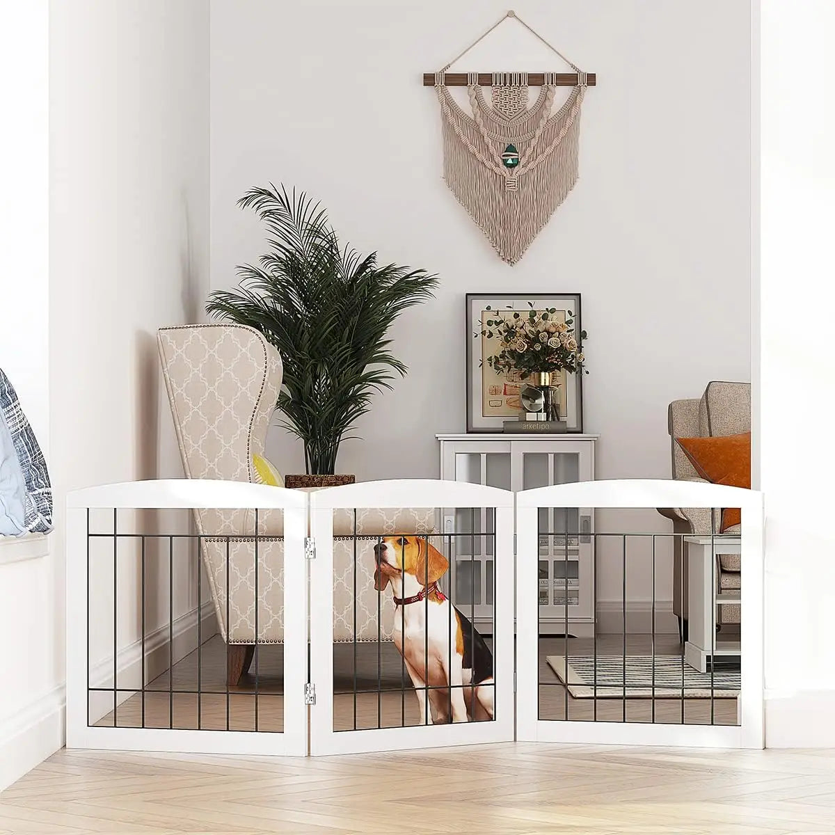 Foldable Wooden Dog Gate for Stairs, Doorways