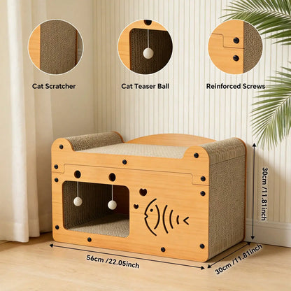 Cat Scratching Board And Resting Bed | With Hanging Toys,