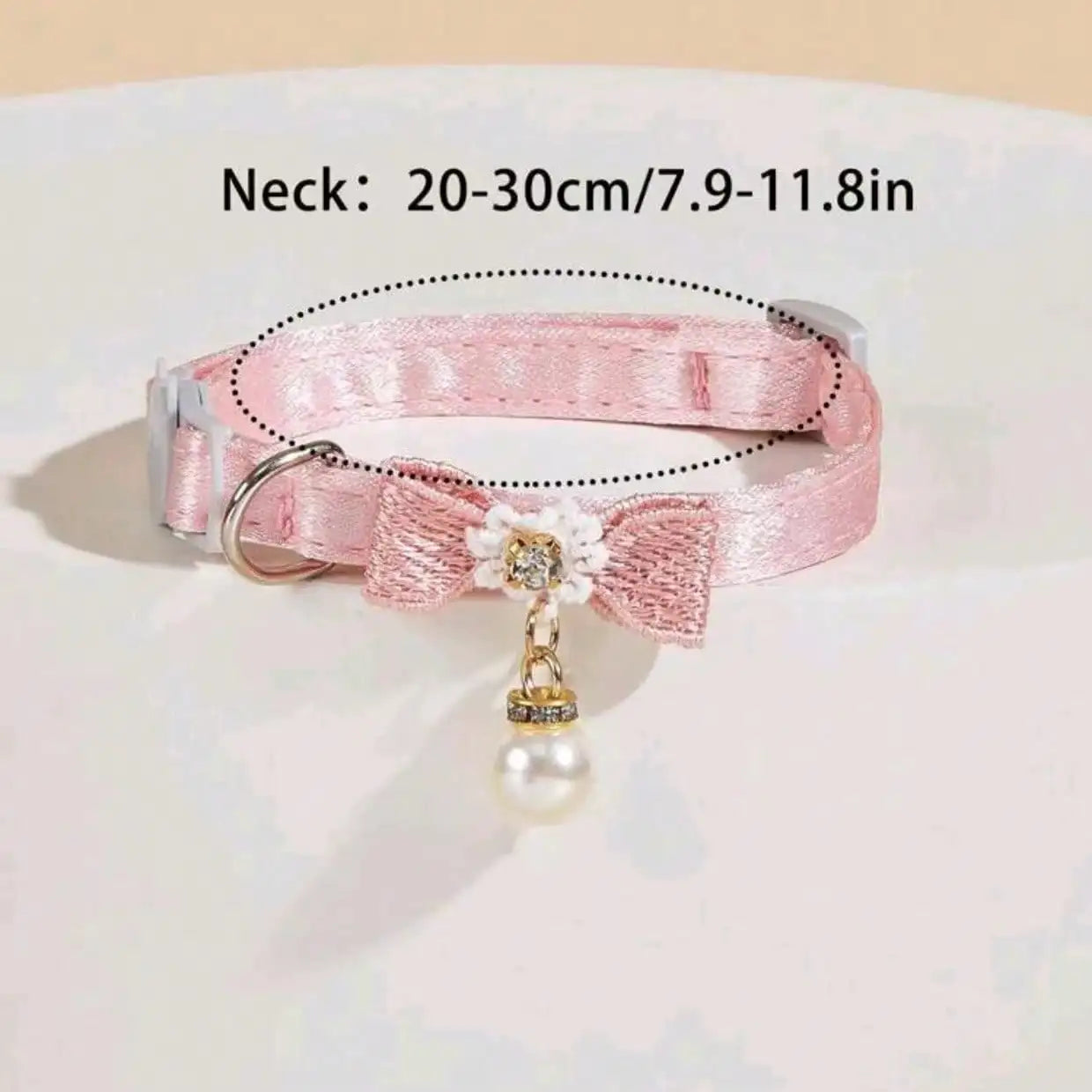 1pc Adjustable Polyester Cat Collar With Pearl Bead Decor