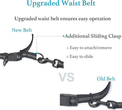 Retractable Hands Free Dog Leash With Dual Handle Bungee Waist Belt For Small Medium Large Dogs 25-150 Lbs Black
