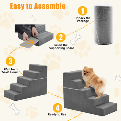 3-5 Step Right Angled Foam Non-Slip Pet Ladder Ramp Stairs For Home