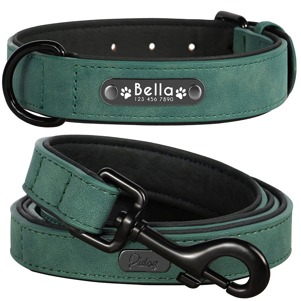 Leather Dog  Collars and Leash Set Durable Leather Collar Lead