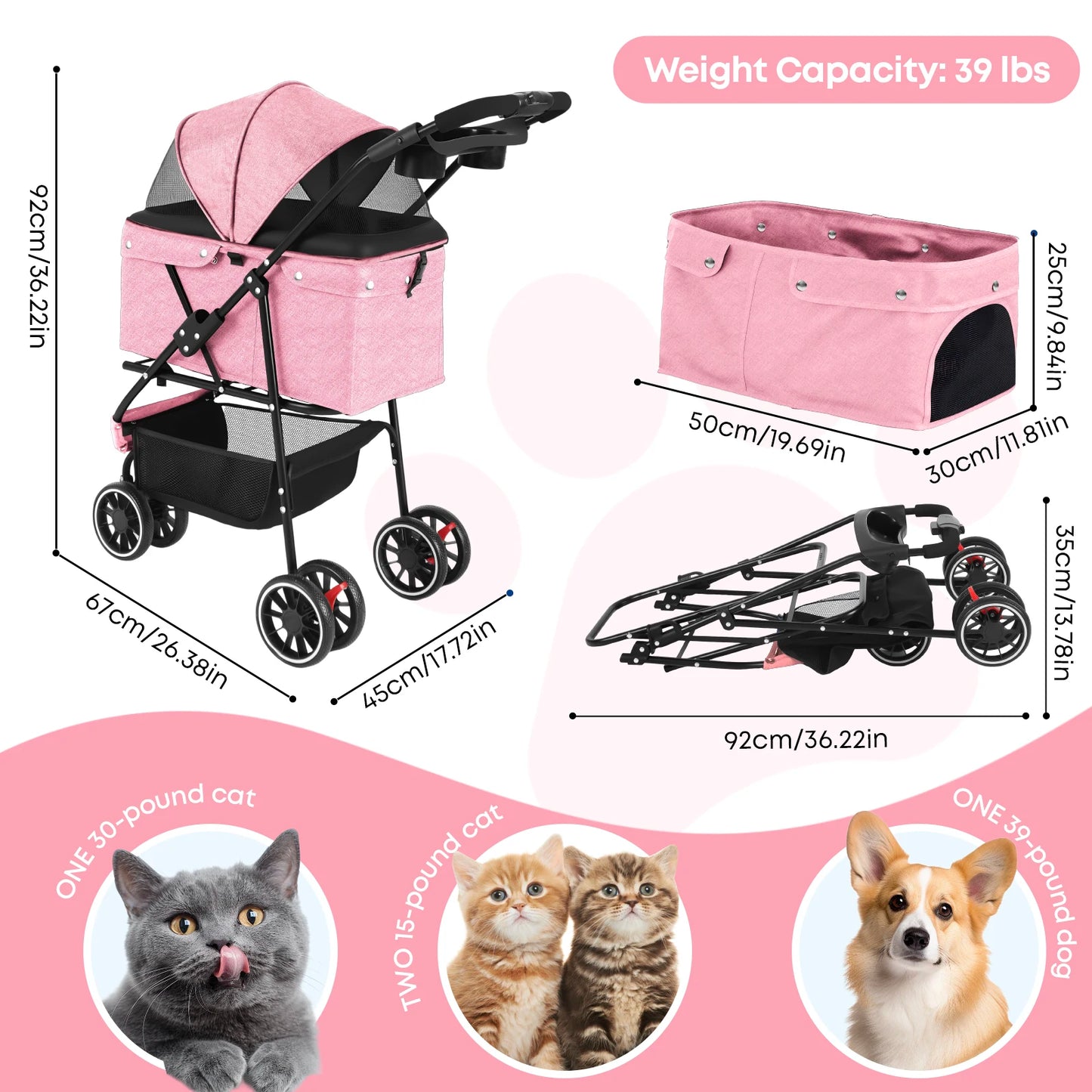 Foldable Small Dog Cat Carrier Strolling
