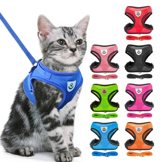 Harness Vest Walking Leash Collar Polyester Adjustable Mesh Cat &  Dog Harness