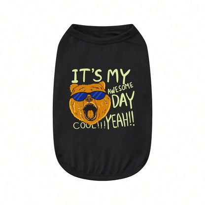 Cool glasses dog head print thin , new pet vest in spring and summer